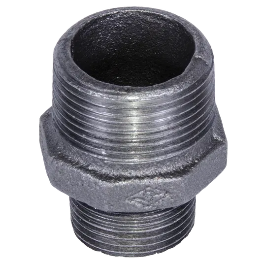 Niplu redus, fonta, negru, 1 1/4 inch x 1 inch