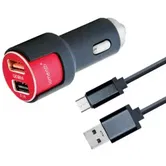 Incarcator Auto Lemontti LIAQ3MUNR3A, 3.1A, 2 x USB, Qualcomm 3.0, cablu MicroUSB (Negru/Rosu)