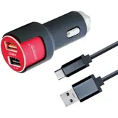 Incarcator Auto Lemontti LIAQ3TCNR3A, 3.1A, 2 x USB, Qualcomm 3.0, cablu Type-C (Negru/Rosu)