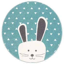 Covor copii Pastel Kids 52 KVK, polipropilena, rotund, bleu/alb, 120 cm