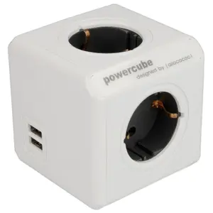 Prelungitor Allocacoc PowerCube 4 prize, 2 x USB, 3 m (Alb)