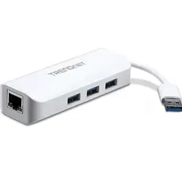 Placa de retea TRENDnet TU3-ETGH3, USB 3.0, Gigabit + USB Hub (Alb)