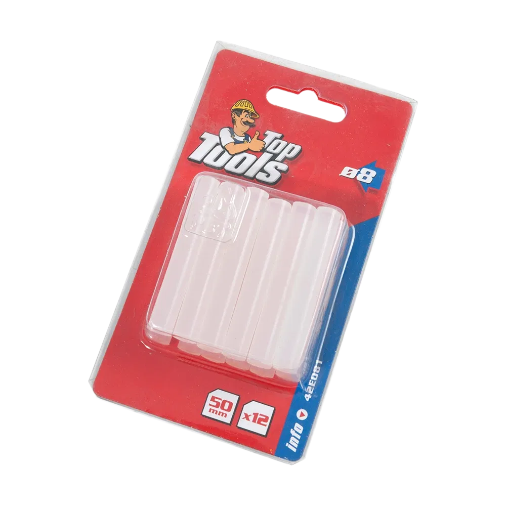 Batoane silicon Top Tools pentru pistol de lipit, transparent, 8 x 50 mm, set 12 buc