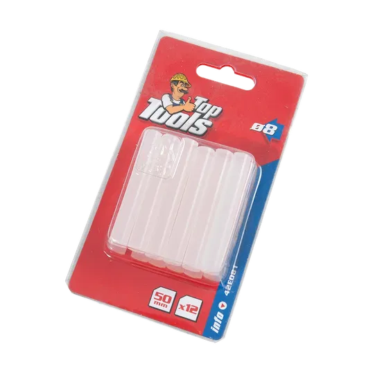 Batoane silicon Top Tools pentru pistol de lipit, transparent, 8 x 50 mm, set 12 buc
