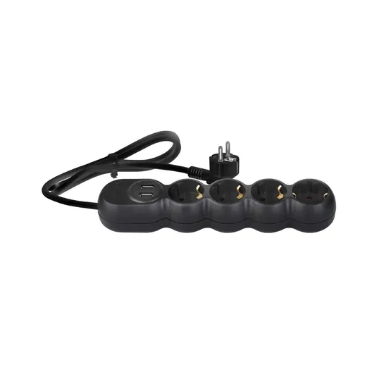 Prelungitor 4 prize Wconn, 3 x 1.5 mm2, IP20, protectie copii negru, 2 m