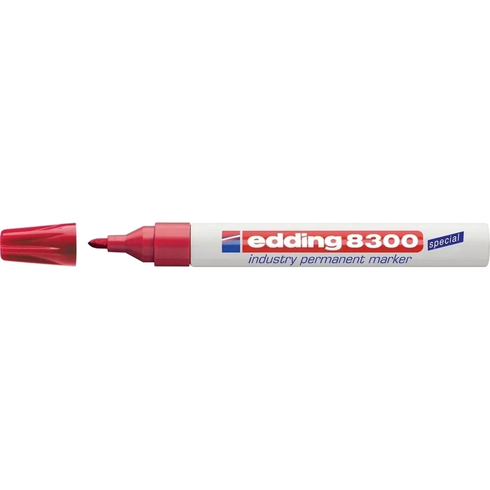Marker permanent Edding 8300, industrial, corp metalic, varf rotund 1,5-3 mm, rosu