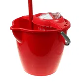 Galeata cu storcator, mop si coada, Plastina, plastic, rosu, 12 l