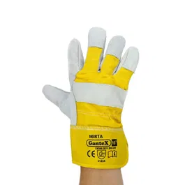 Manusi protectie lacatus Gantex Mirta, piele spalt si textil, toate sezoanele, gri si galben, marime universala