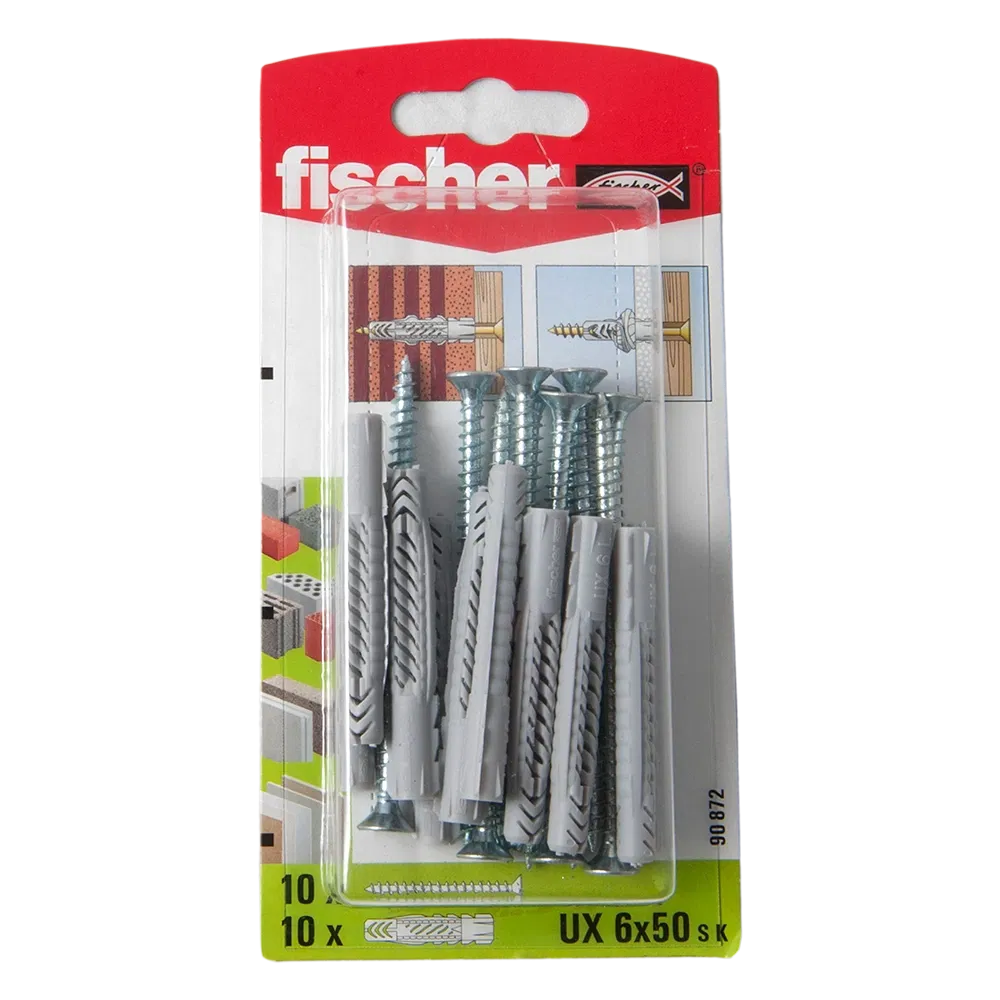 Diblu din nailon cu surub, Fischer UX, 6 x 50 mm, 4,5 x 60 mm, 10 buc