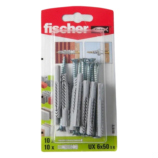 Diblu din nailon cu surub, Fischer UX, 6 x 50 mm, 4,5 x 60 mm, 10 buc