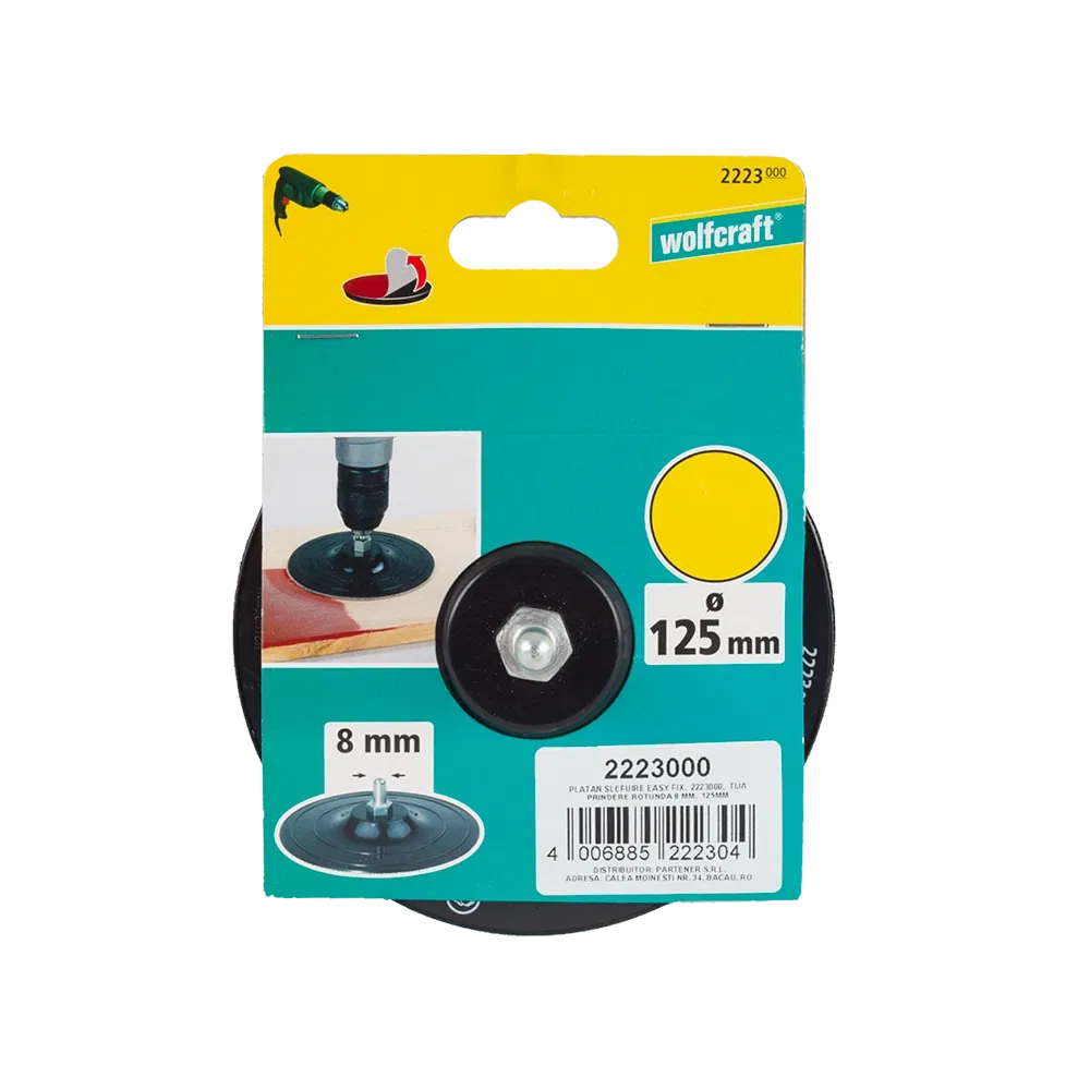 Platan de slefuire Wolfcraft, cu tija prindere 8 mm, D 125 mm