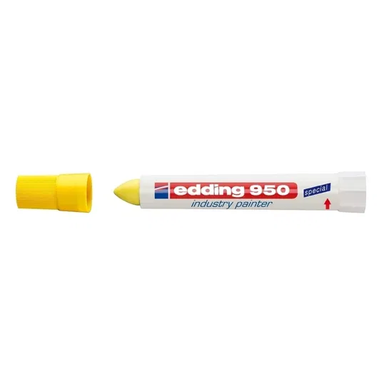Marker permanent Edding 950, industrial, corp plastic, varf rotund 10 mm, galben