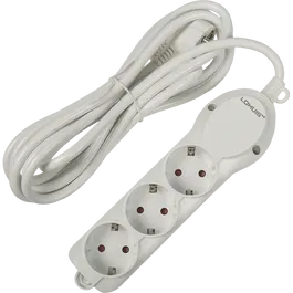 Prelungitor Lohuis cu 3 prize, contact de protectie, 5 m, 3500W, IP20, alb