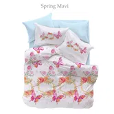 Lenjerie de pat Spring Mavi Pike Miss Mina, 2 persoane, bumbac, 4 piese, imprimeu floral, multicolor