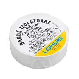 Banda izolatoare electrica PVC Lohuis, alb, 19 mm, 40 g, rola 10 m