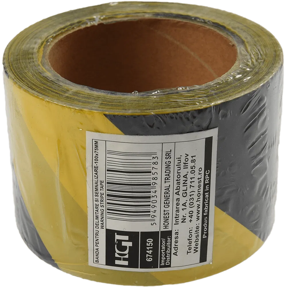 Banda delimitare si semnalizare, 75 mm x 100 m, galben + negru
