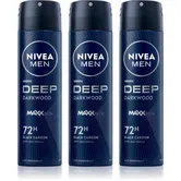 NIVEA MEN Deep Black Carbon Darkwood spray anti-perspirant ambalaj economic pentru bărbați 3 x 150 ml