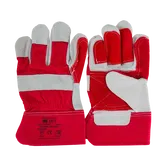 Manusi de protectie Dalgeco, piele + bumbac + cauciuc, marimea 10, alb-rosu