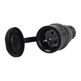 Priza de cauciuc 2P, PCE 2511-ss Taurus2, capac de protectie, 16A, IP54, negru