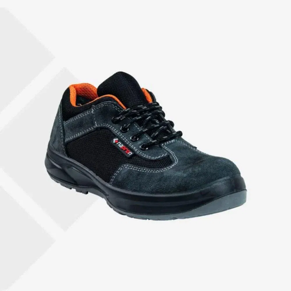 Pantofi de protectie cu bombeu metalic Napron, piele intoarsa si poliester, talpa antiderapanta, antistatica, toate sezoanele, gri, marimea 36