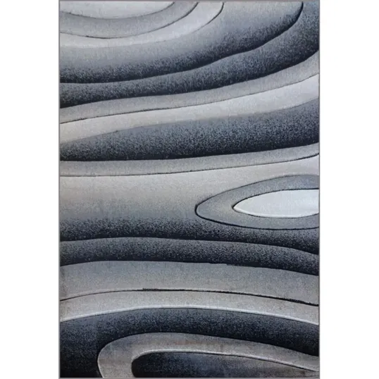 Covor modern Geo Hand Carved 7548, polipropilena heat set, model abstract gri-alb, 80 x 150 cm