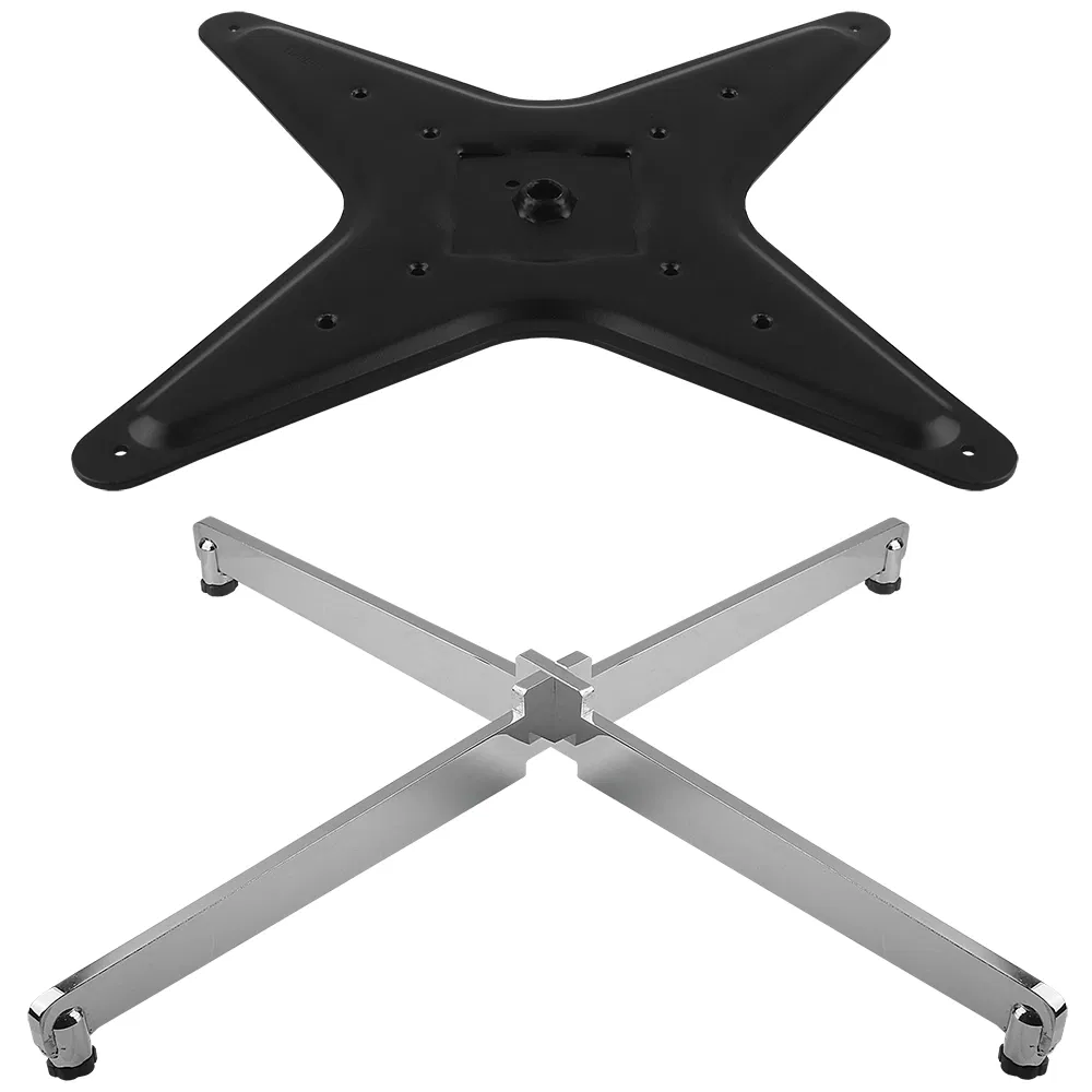 Baza si placa de montaj, pentru picior de masa cu postament, metal, crom/negru