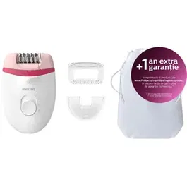Epilator Philips Satinelle BRE255/00, 2 viteze, Opti-light, cap de epilare lavabil, 3 accesorii, Alb