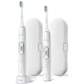 Set 2 Periute de dinti electrice Philips Sonicare ProtectiveClean 6100 HX6877/34, 62.000 vibratii/min, Senzor presiune, Memento inlocuire capat, Cronometru 2 min, 3 Programe, 2 Capete, 2 Truse de calatorie (Alb)