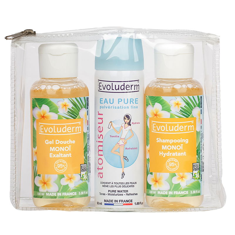 Set Gel de dus 100ml + Spray apa pura 50ml + Sampon 100ml, Evoluderm