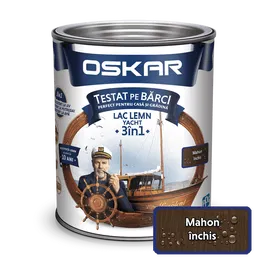 Lac pentru lemn Oskar Yacht, mahon inchis, interior/exterior, 0.75 L