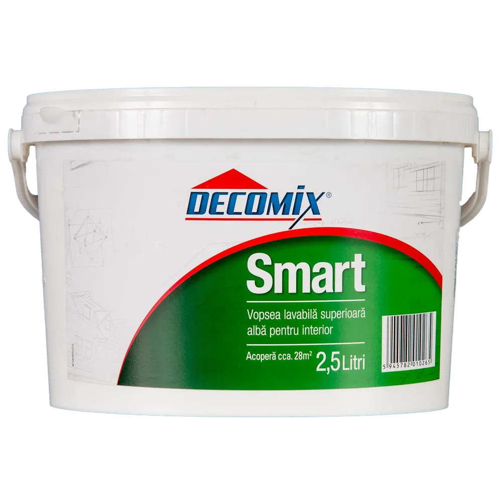Vopsea acrilica lavabila interior Decomix Smart, alb, 2.5 l
