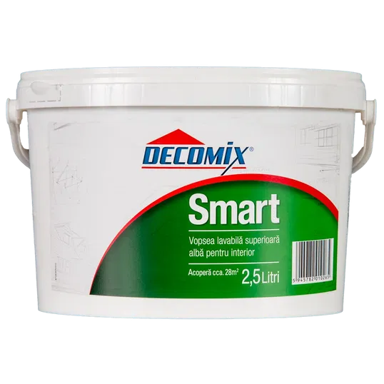 Vopsea acrilica lavabila interior Decomix Smart, alb, 2.5 l