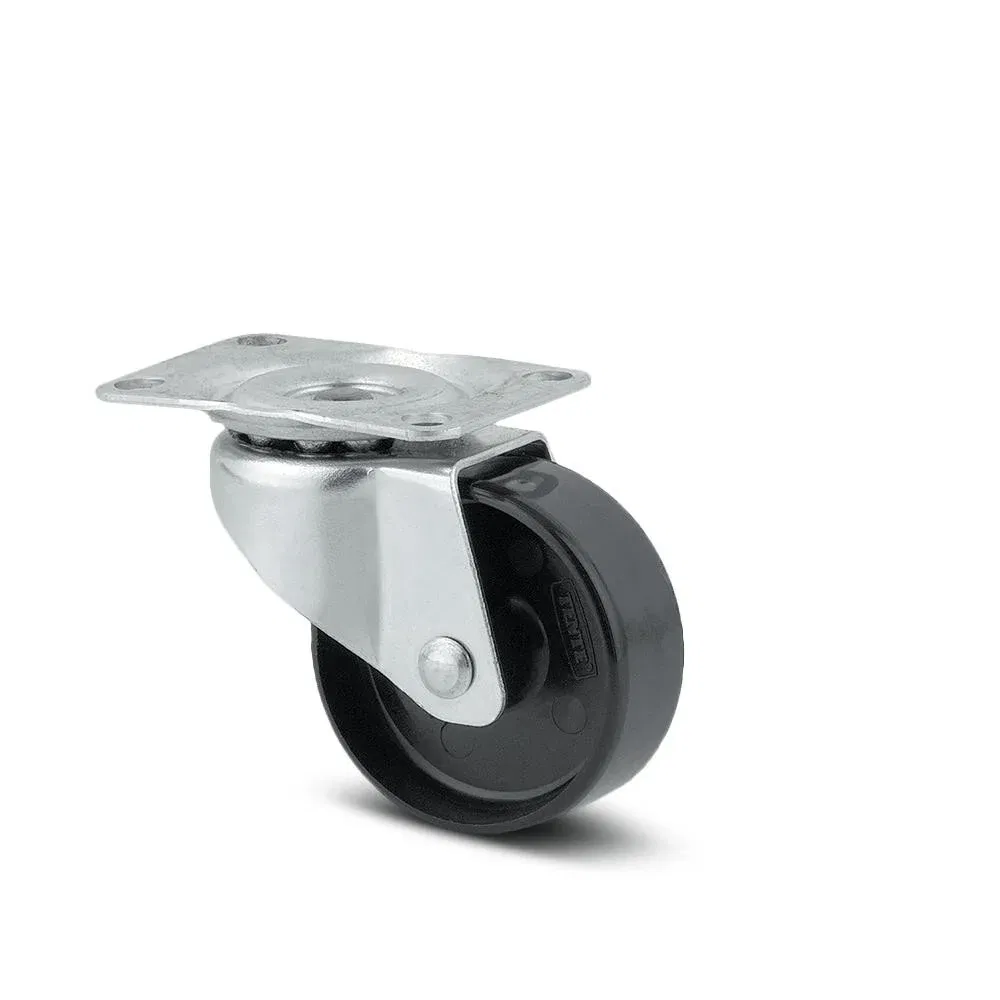 Roata pivotanta carucior pp/polipropilena, negru, fara frana, cu placa, 38 mm diametru, 51 mm inaltime totala