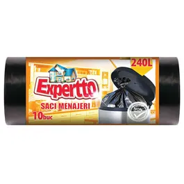 Sac menajer Expertto, LDPE, 240 l, negru, 10 buc