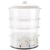 Aparat de gatit cu aburi Daewoo DFS900W, 900 W, 3 cosuri de gatit, 8.5 l, inel pentru abur rapid, timer 60 min, indicator nivel apa, design ergonomic (Alb)