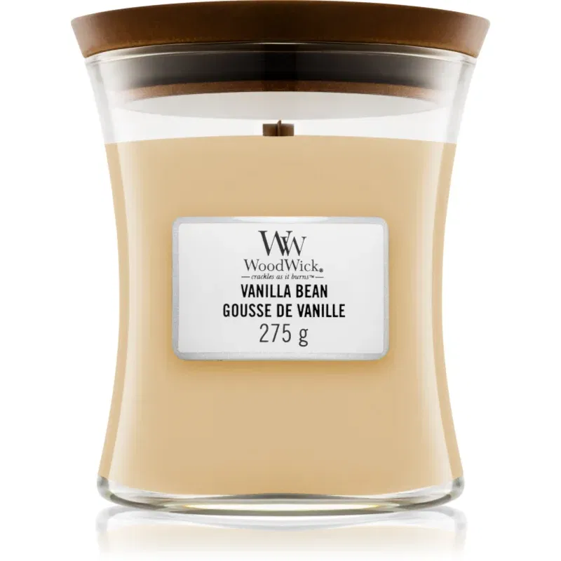 Woodwick Vanilla Bean lumânare parfumată cu fitil din lemn 275 g