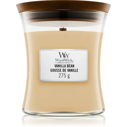 Woodwick Vanilla Bean lumânare parfumată cu fitil din lemn 275 g
