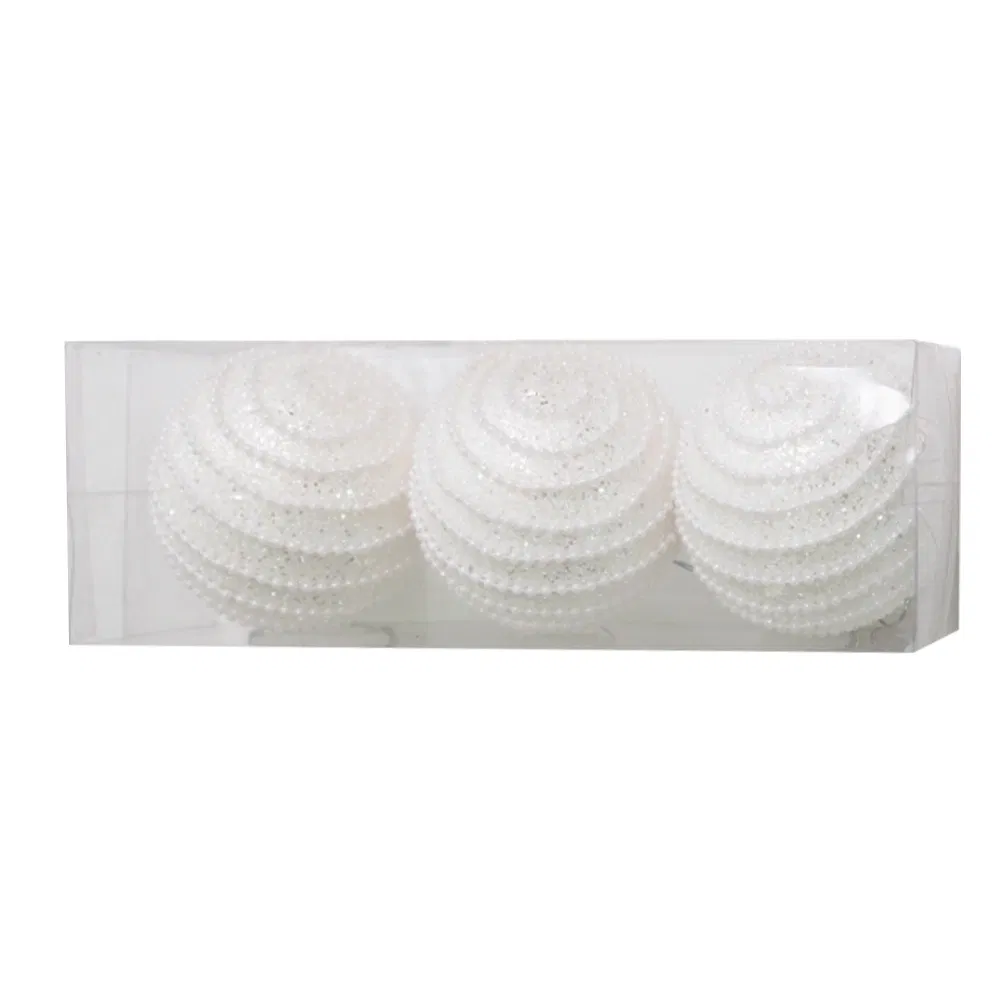 Set 3 globuri decorative de Craciun cu margele, polistiren, 8 cm