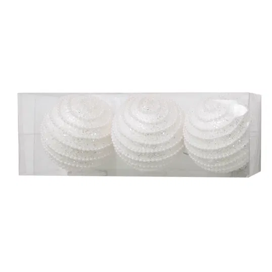 Set 3 globuri decorative de Craciun cu margele, polistiren, 8 cm
