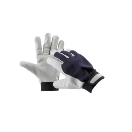 Manusi protectie sofer Marc, piele capra si textil, alb-bleumarin, marimea 8