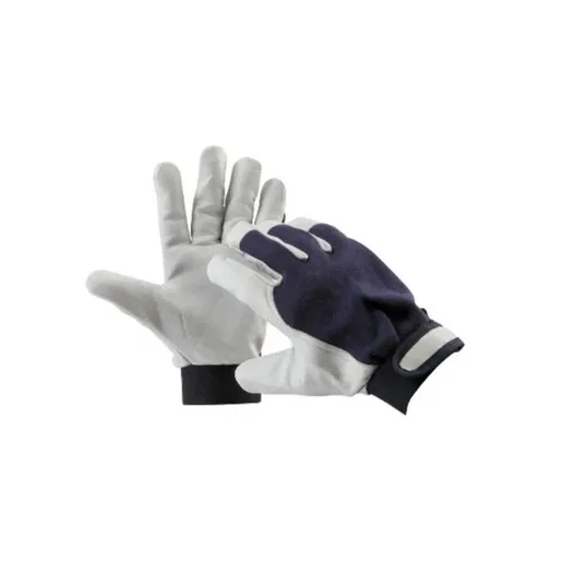Manusi protectie sofer Marc, piele capra si textil, alb-bleumarin, marimea 8
