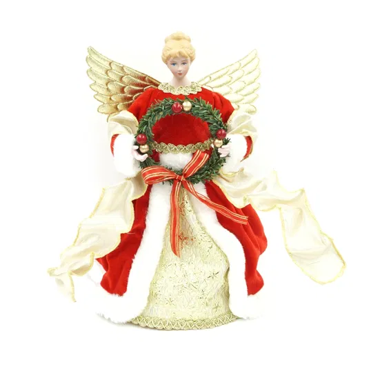 Varf pentru bradul de Craciun, ingeras, plastic, rosu/alb/argintiu, 30 cm