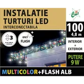 Instalatie decorativa Craciun, Cris, 100 LED-uri multicolor cu flash alb, 4,8 m, interior / exterior, alimentare la retea