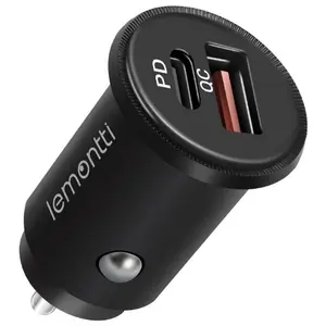 Incarcator Auto Lemontti LEMIAPDQCBK, USB + Quick Charge Type-C, QC3.0 (Negru)