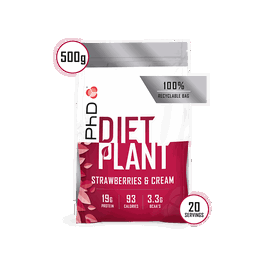 Pudra proteica Diet Plant cu aroma de capsuni si frisca, 500g, PhD