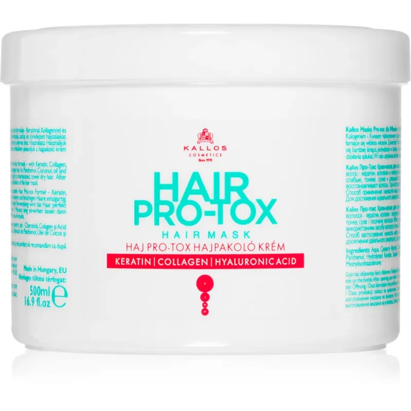Kallos Hair Pro-Tox Masca pentru par deteriorat cu ulei de cocos, acid hialuronic si colagen 500 ml