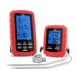 Termometru fara fir pentru carne Zokura Z1177, -20°C/300°C, 2 sonde, frecventa radio programabila pentru 2 preparate (Rosu)