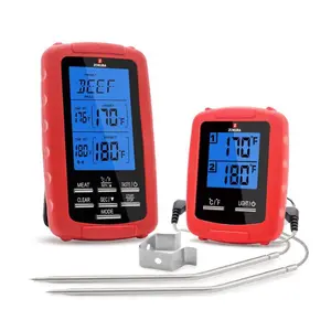 Termometru fara fir pentru carne Zokura Z1177, -20°C/300°C, 2 sonde, frecventa radio programabila pentru 2 preparate (Rosu)