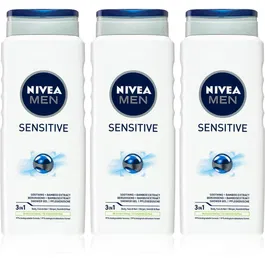 NIVEA MEN Sensitive Gel de duș pentru bărbați ambalaj economic 3 x 500 ml