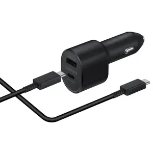Incarcator auto Samsung Super Fast Charger EP-L5300XBEGEU, 1 x USB Type-C 45W, 1 x USB-A 15W + cablu USB Type-C, 1m (Negru)